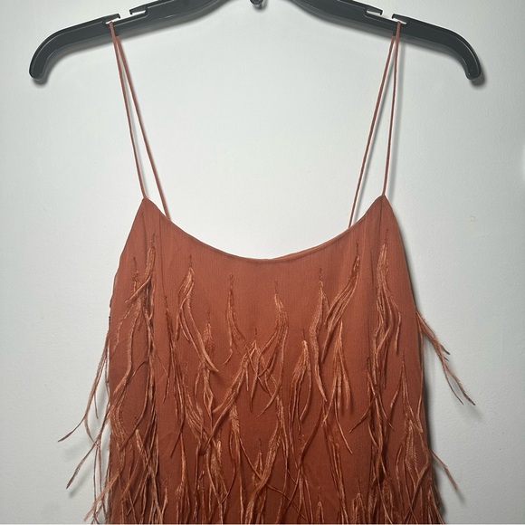 Rebecca Taylor Copper Silk Ostrich Feather Slip Dress Size 8 - Picture 7 of 17